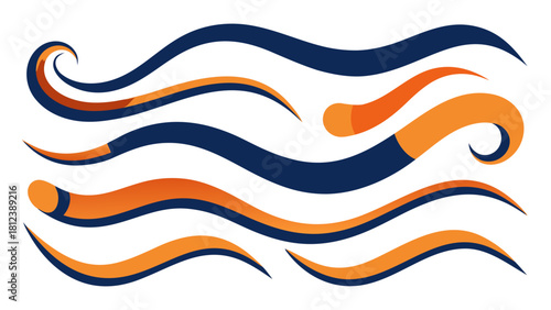 Illustration of multiple stylized wavy lines in blue and orange on a white background design element