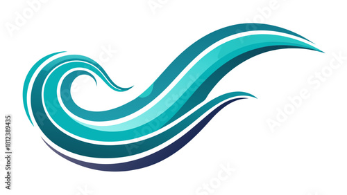 Illustration of a stylized teal wave with a curl and flowing lines on a white background artfully designed