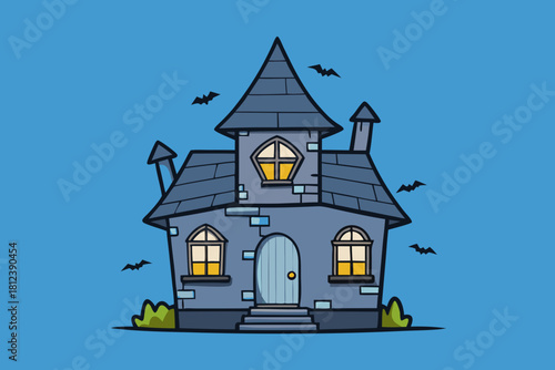 Dilapidated Haunted House with Broken Windows vector illustration