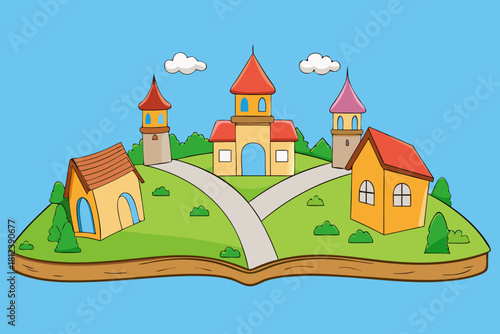 Fantasy Village from a Storybook vector illustration
