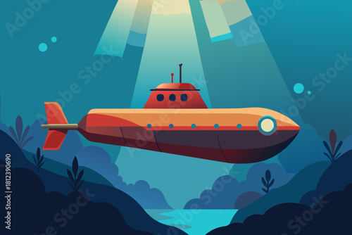 Yellow Submarine Exploring Underwater vector illustration