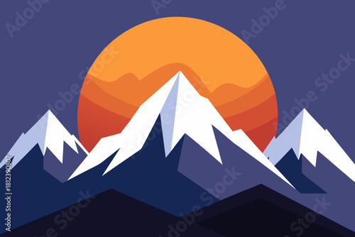 Morning Sunrise over Snow Capped Mountains vector illustration