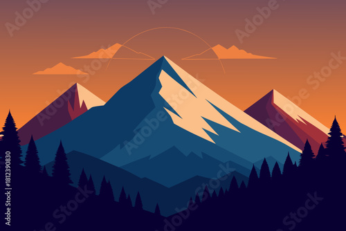 Winter Mountains under Morning Sun vector illustration