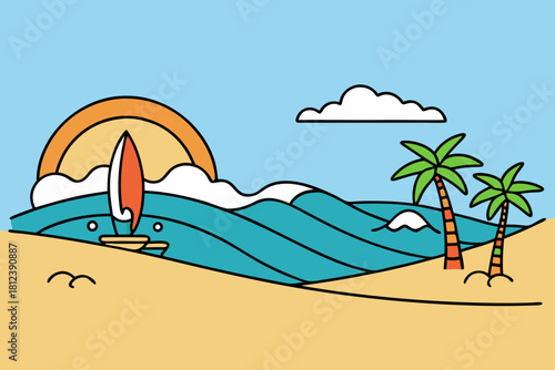Ocean Surf Waves at the Beach vector illustration