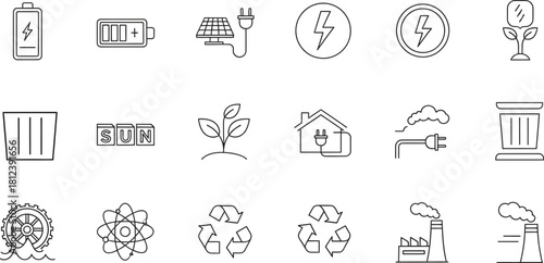 Clean energy and sustainable resources icons showing the future of power