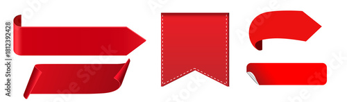 Red ribbon banners transparent PNG isolated objects promotion sale tag