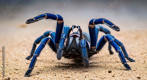 Monocentropus Balfouri in a Defensive Posture Blue Tarantula Threat Display Endemic