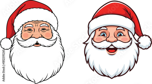 Vector Illustration Set of Santa Claus Head, Christmas Holiday Mascot Face and Cheerful Expression