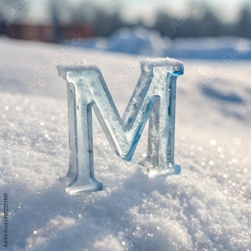 Ice letter m crystal clear frozen alphabet