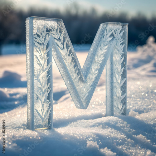 Ice letter m crystal clear frozen alphabet