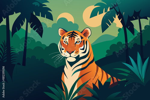 Wild Tiger Roaming in the Jungle vector illustration