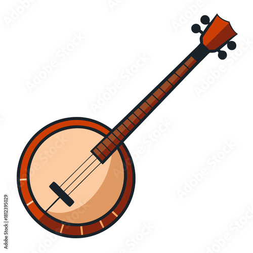 Acoustic Banjo Instrument on White Background vector illustration