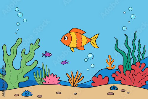 Marine Life Coral Reef and Fish vector illustration