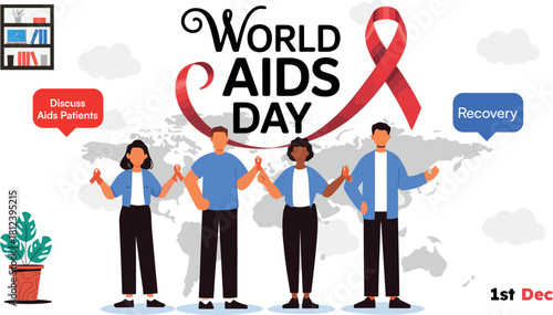 World AIDS Day Awareness Banner – December 1st Global Health & Solidarity Vector Illustration.
