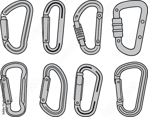 Outdoor hardware, vector, illustration, sketch, outline, buckle, clip, strap, gear, ergonomic, durable, technical, structured, layout, silhouette, fastening, secure, equipment, design, adjuster