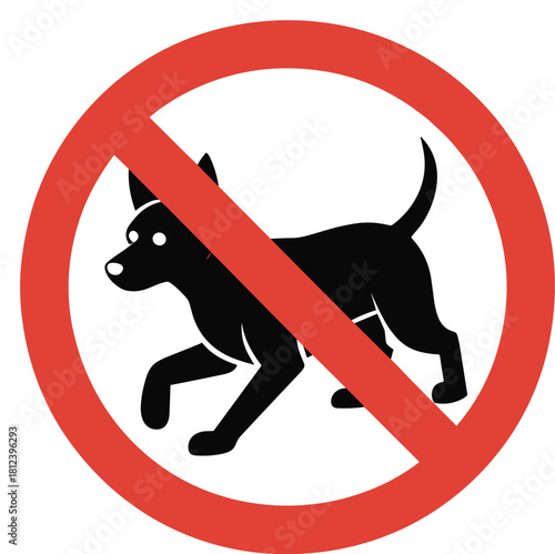 Vector Prohibition Sign for No Dogs Allowed, Pet Restriction, and Public Space Warning Icon