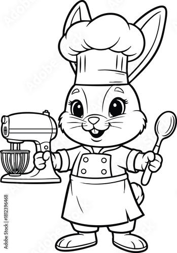 Cartoon Chef Bunny with Mixer – Cute Baking Rabbit Illustration