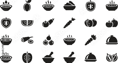 Collection of food icons in vector format representing healthy eating