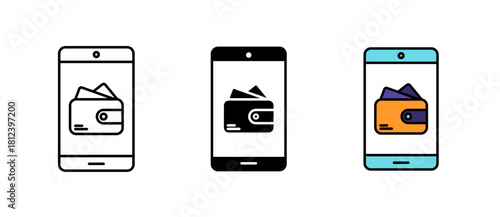 Digital Wallet Icon illustration for finance, payments, and online transactions with stroke filled and colored icon set. 