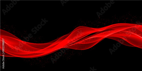 Abstract red smoke and fire waves on a black background with vibrant orange energy flow and a fractal line pattern for digital art design