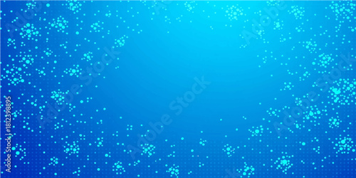Abstract blue water surface with ice, snowflake design, and holiday light decoration