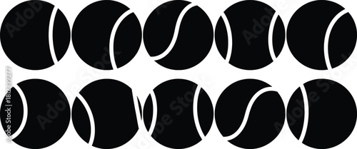 Dynamic arrangement of tennis ball shapes in monochrome graphic style illustration