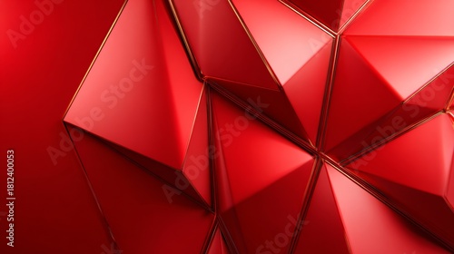 A red geometric paper texture featuring sharp folds and shadows forms a dynamic and intense abstract background design