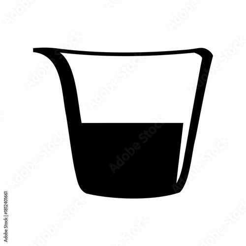 Black silhouette of a measuring cup filled partially with a dark liquid