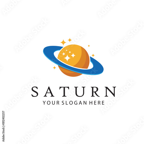 design of planet saturn with stars isolated on white background