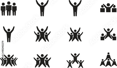 People Icons Illustration Set Group of people with raised arms