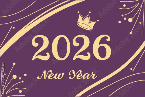 Elegant New Year 2026 Crown Card: Purple & Gold Design