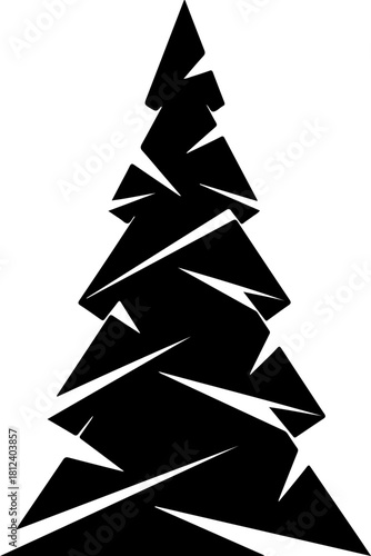 Abstract geometric christmas tree silhouette in black and white