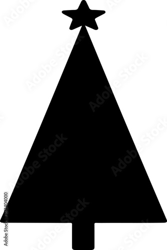 Simple black christmas tree silhouette with star topper on white background