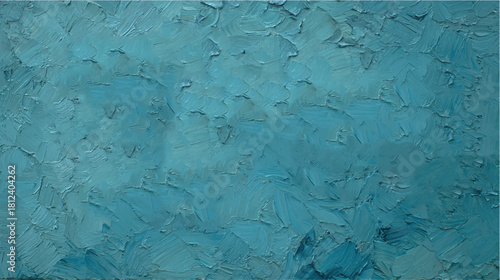 Vector illustration. Top view on turquoise abstract oil painting with brush strokes and smears on cotton artist canvas texture background