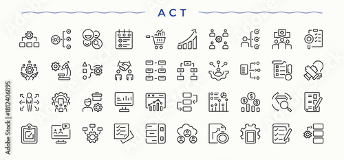Action Plan modern icon set. Modern linear icons. Pack of task, schedule, project, collaboration, resources. Editable stroke collections. Project vector line icon set.
