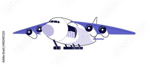 Cargo aircraft for export and import of goods and products. Plane with freight. Loaded airplane for supplies, shipment. Delivery by air transport. Flat isolated vector illustration on white background