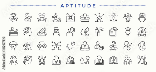 Aptitude icon. Graduation outline icons pack. Perfect for logos and infographic. Education icon set. Editable stroke. Pixel Perfect.