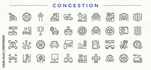 Congestion modern icon set. Pack of tech, hardware, device, laptop, computer, tablet, gadget. Icons for UI design. Editable stroke. Vector collection. Hardware vector icon set.