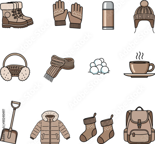 Cozy Winter Essentials Vector Icon Set