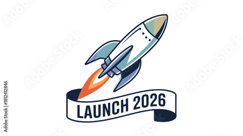 A stylized rocket image against a backdrop, promoting LAUNCH 2026.