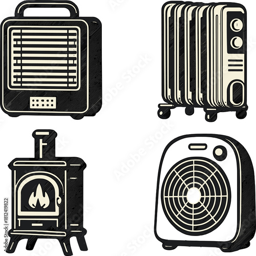 Vintage Home Heating Devices Icons