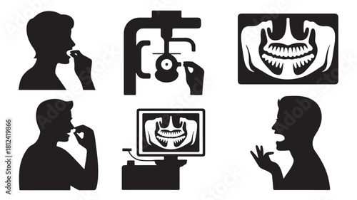 Set of dental x-ray icons panoramic radiograph and oral health care symbols vector illustration for medical and healthcare design