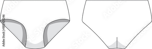 Women’s underwear brief CAD template, front and back technical fashion sketch, flat vector garment illustration for apparel design and clothing mockup