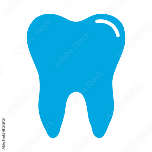 Tooth blue icon symbol silhouette flat design style sign. Tooth simple silhouette on white. Dentist cocnept. Modern, minimalist icon in blue color. Web site and mobile app design vector element.