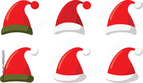 Six Red Santa Hats with White Trim and Pom-Poms christmas hat