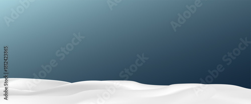 Snowdrifts, winter background for banners, advertising, and postcards. Winter landscape with snow-covered hills, falling snow, blizzard, snowstorm, vector, 3D effect.