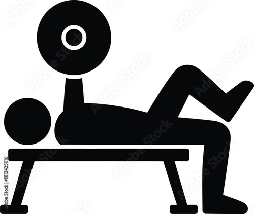 Fitness icon: person exercising with weights on bench for strength