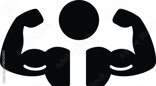 Strong person flexing arm muscles icon for fitness and health