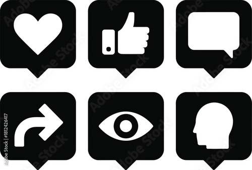 Social media interaction and notification glyph icons set vector