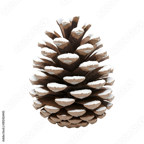 Realistic Pine Cone Covered in Snow or Frost Isolated on Transparent Background